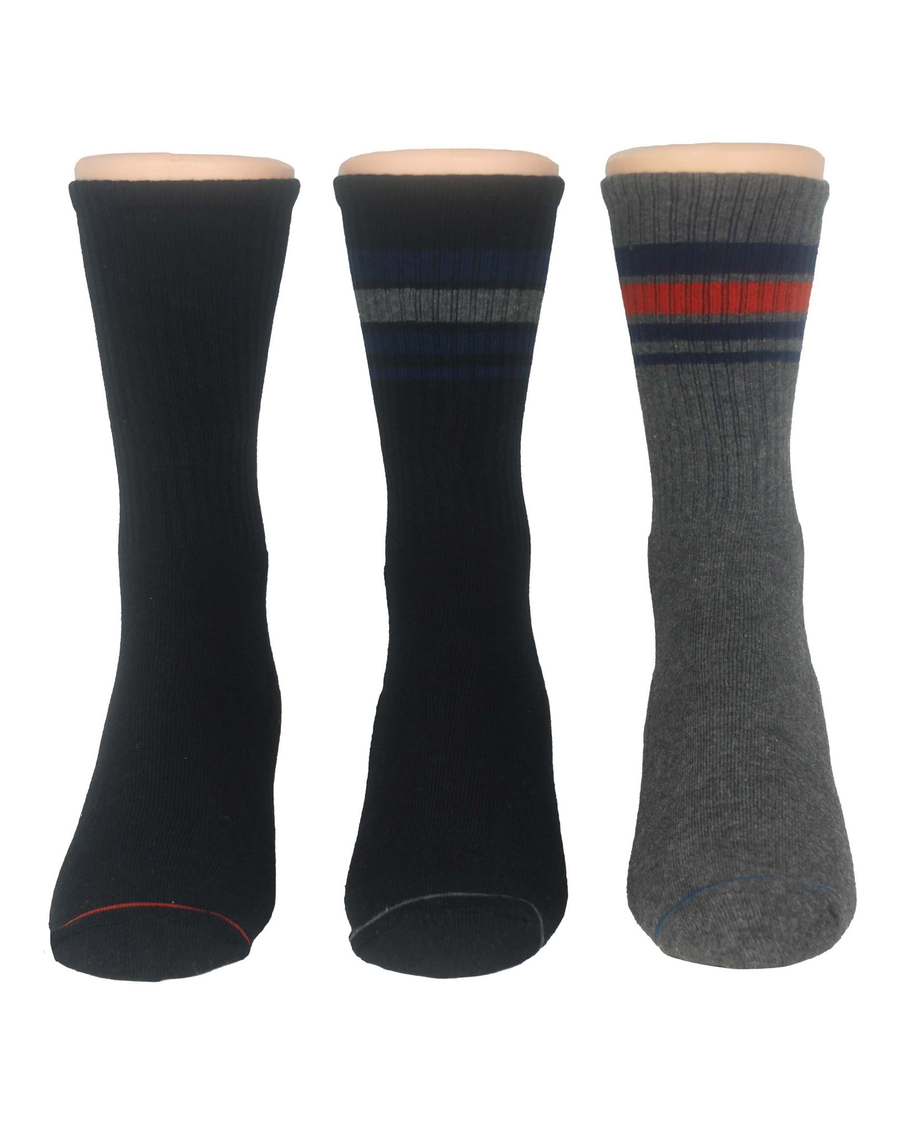 (image for) Domineering 1/2 Cushion Ribbed Crew Sock with Pattern, 3 Pack